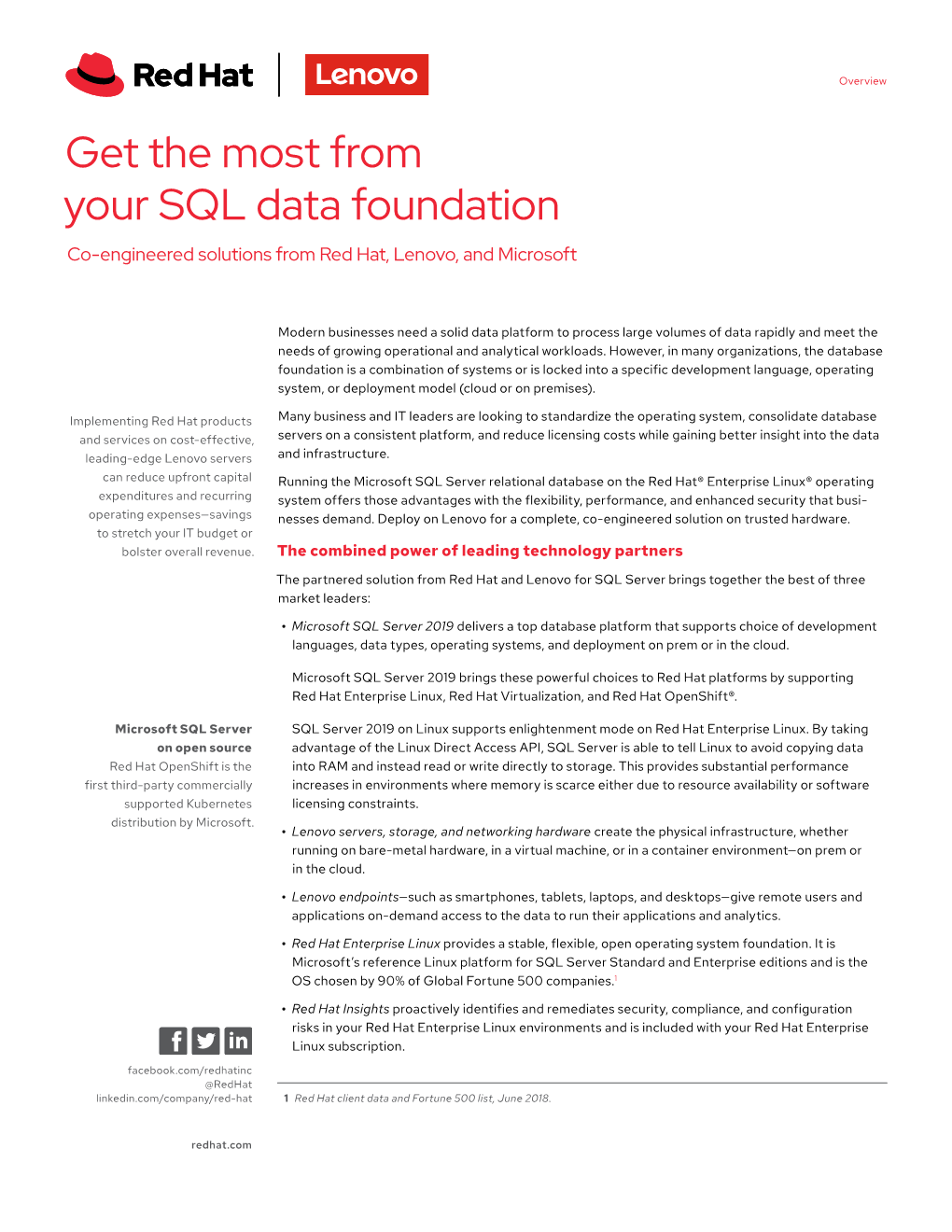 Get the Most from Your SQL Data Foundation Co-Engineered Solutions from Red Hat, Lenovo, and Microsoft