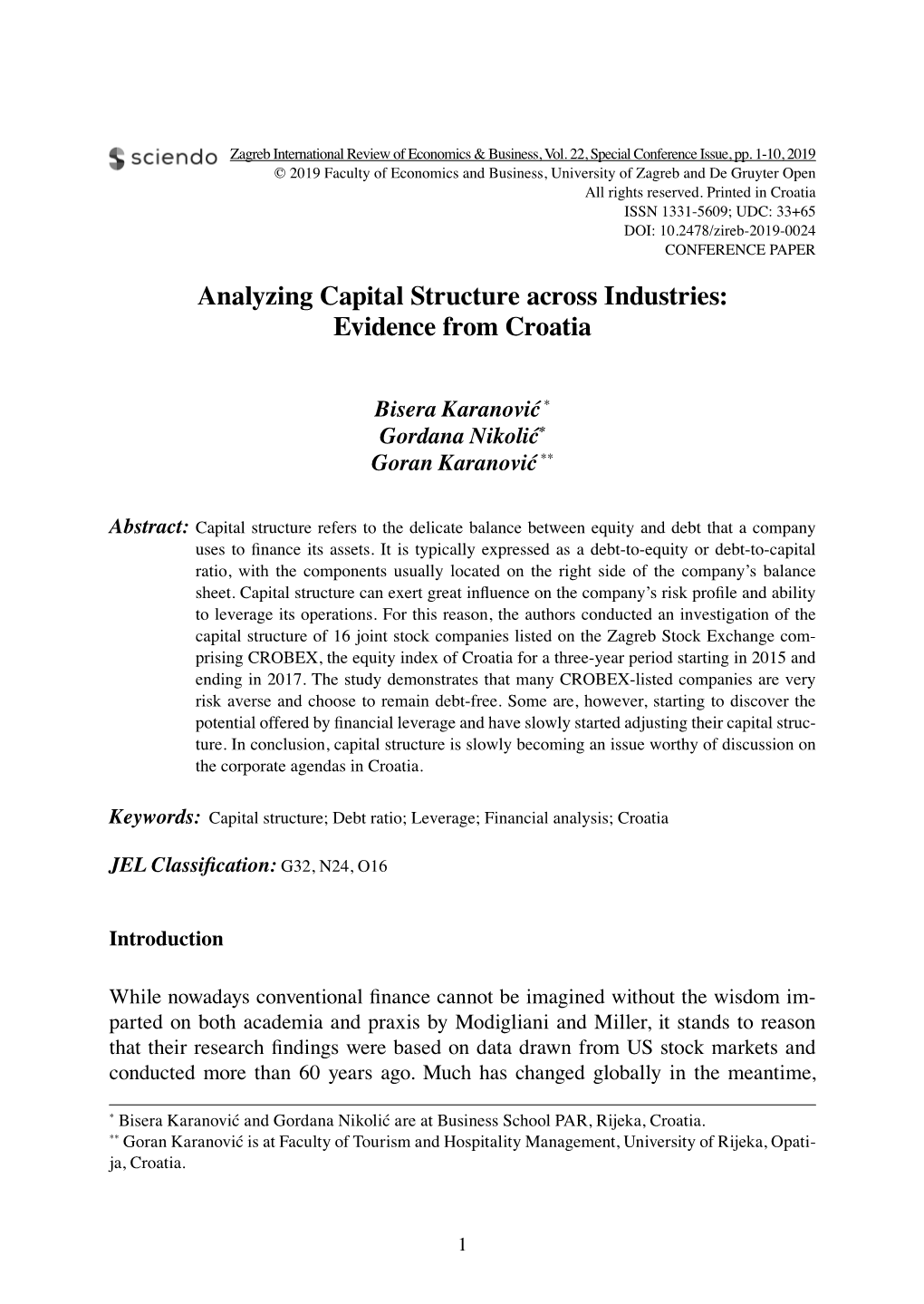 Analyzing Capital Structure Across Industries: Evidence from Croatia