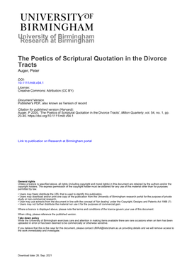 The Poetics of Scriptural Quotation in the Divorce Tracts Auger, Peter