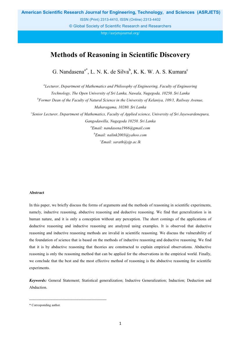 Methods of Reasoning in Scientific Discovery