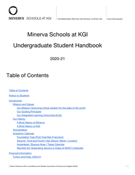 Minerva Schools at KGI Undergraduate Student Handbook