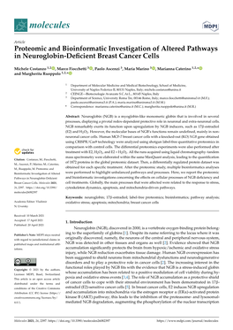 Proteomic and Bioinformatic Investigation of Altered Pathways in Neuroglobin-Deﬁcient Breast Cancer Cells