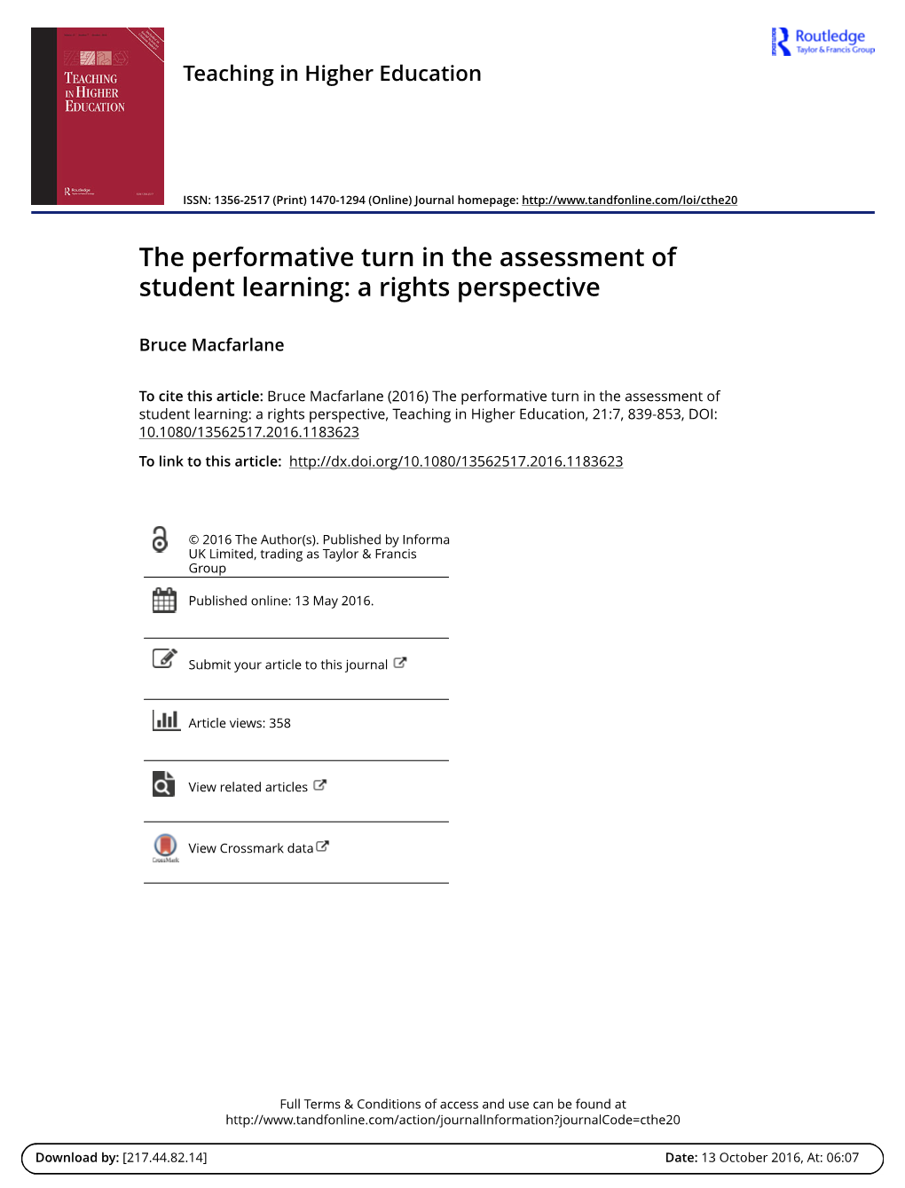 The Performative Turn in the Assessment of Student Learning: a Rights Perspective