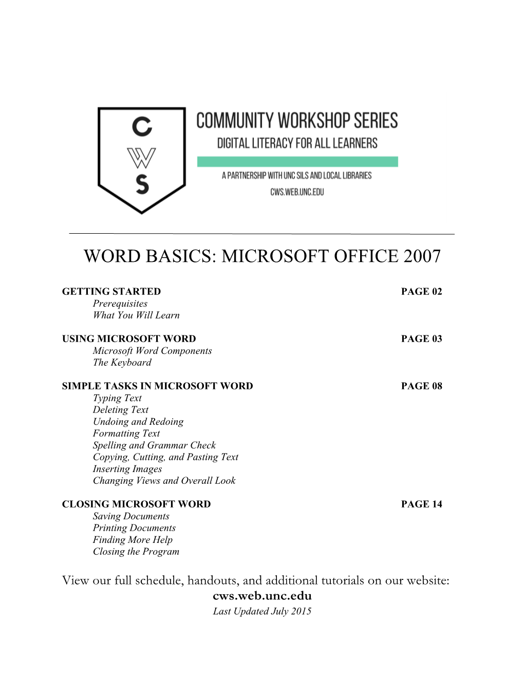 Word Basics: Microsoft Office 2007