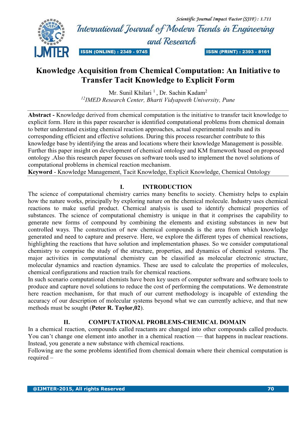 Knowledge Acquisition from Chemical Computation-An Initiative Transfer