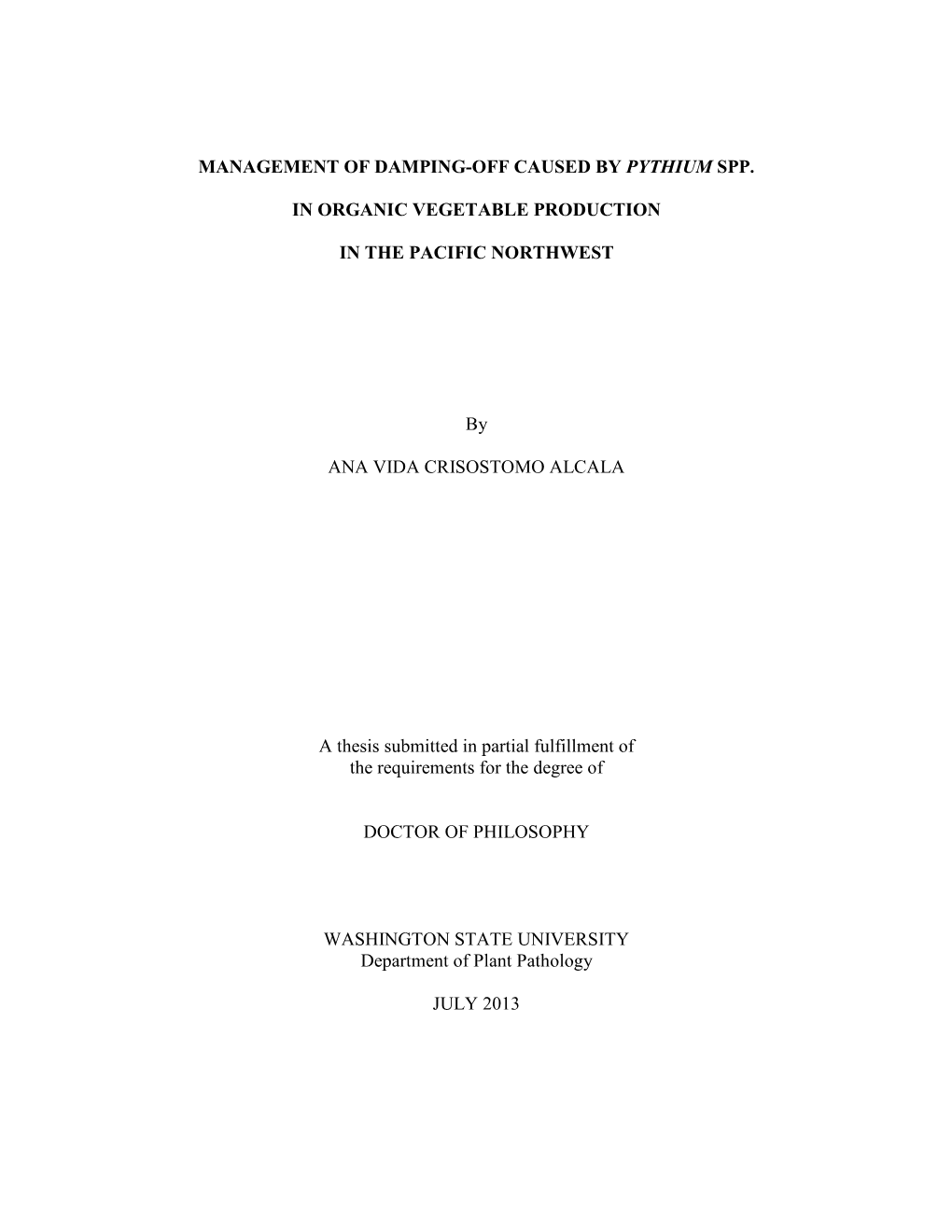 Management of Damping-Off Caused by Pythium Spp. in Organic