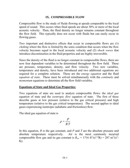 IX. COMPRESSIBLE FLOW Compressible Flow Is the Study Of