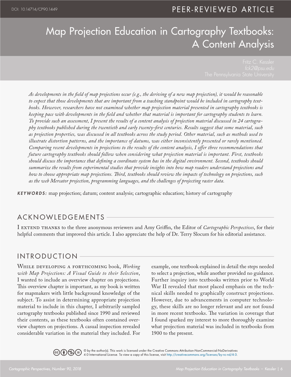 Map Projection Education in Cartography Textbooks: a Content Analysis