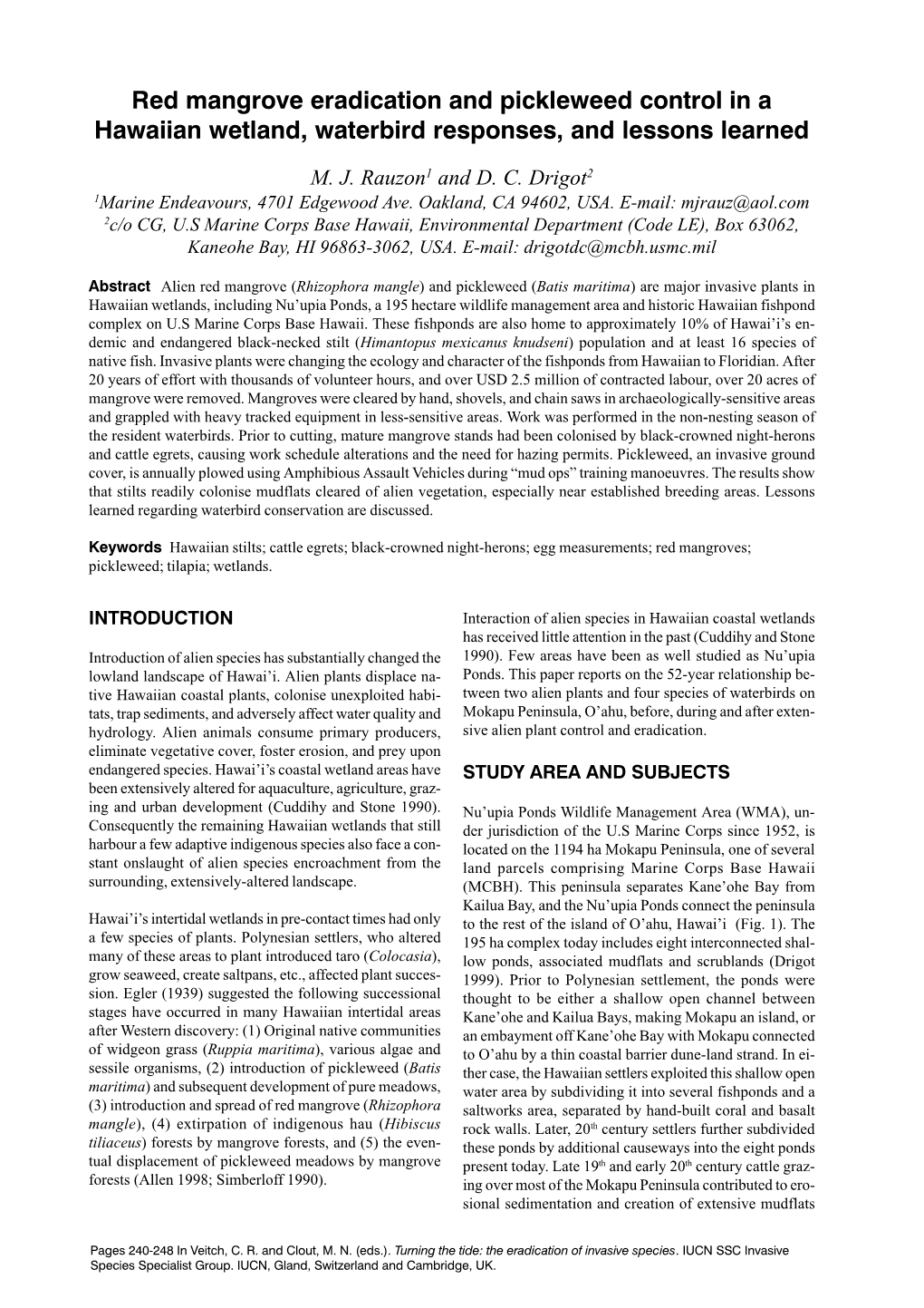 Red Mangrove Eradication and Pickleweed Control in a Hawaiian Wetland, Waterbird Responses, and Lessons Learned