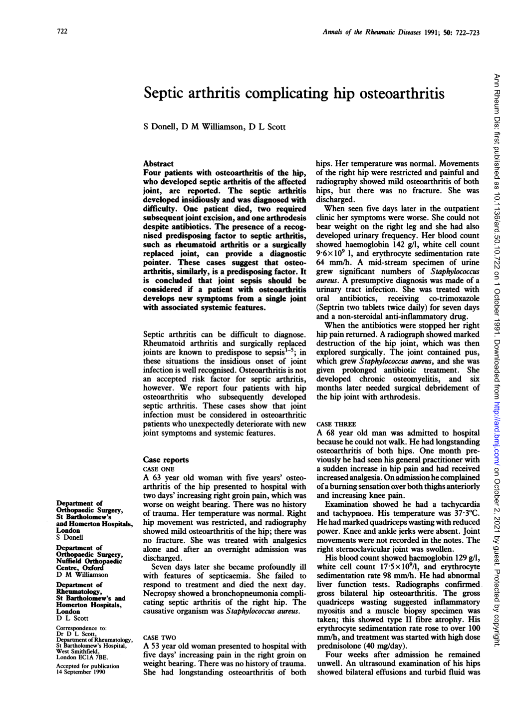 Septic Arthritis Complicating Hip Osteoarthritis