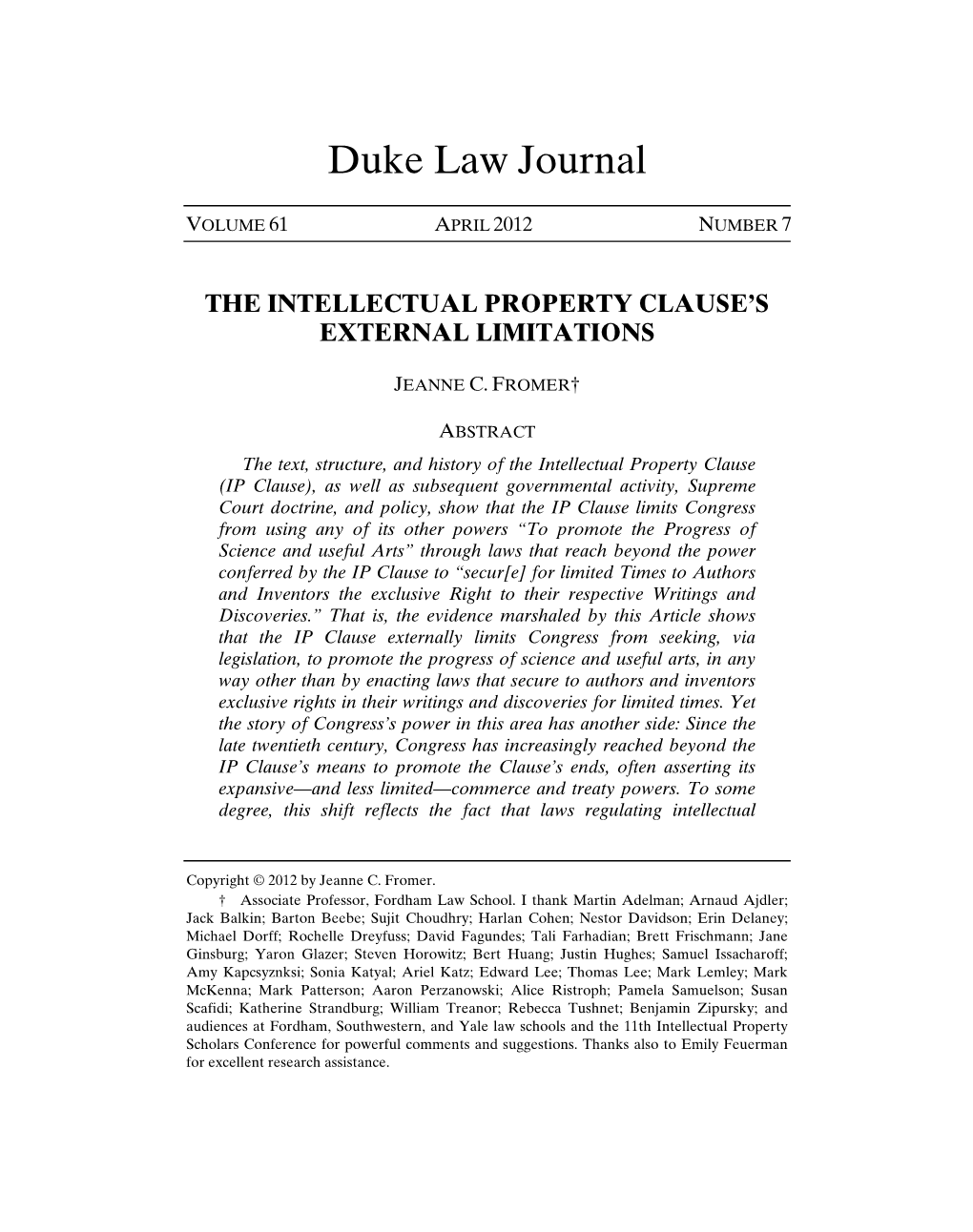 The Intellectual Property Clause's External Limitations