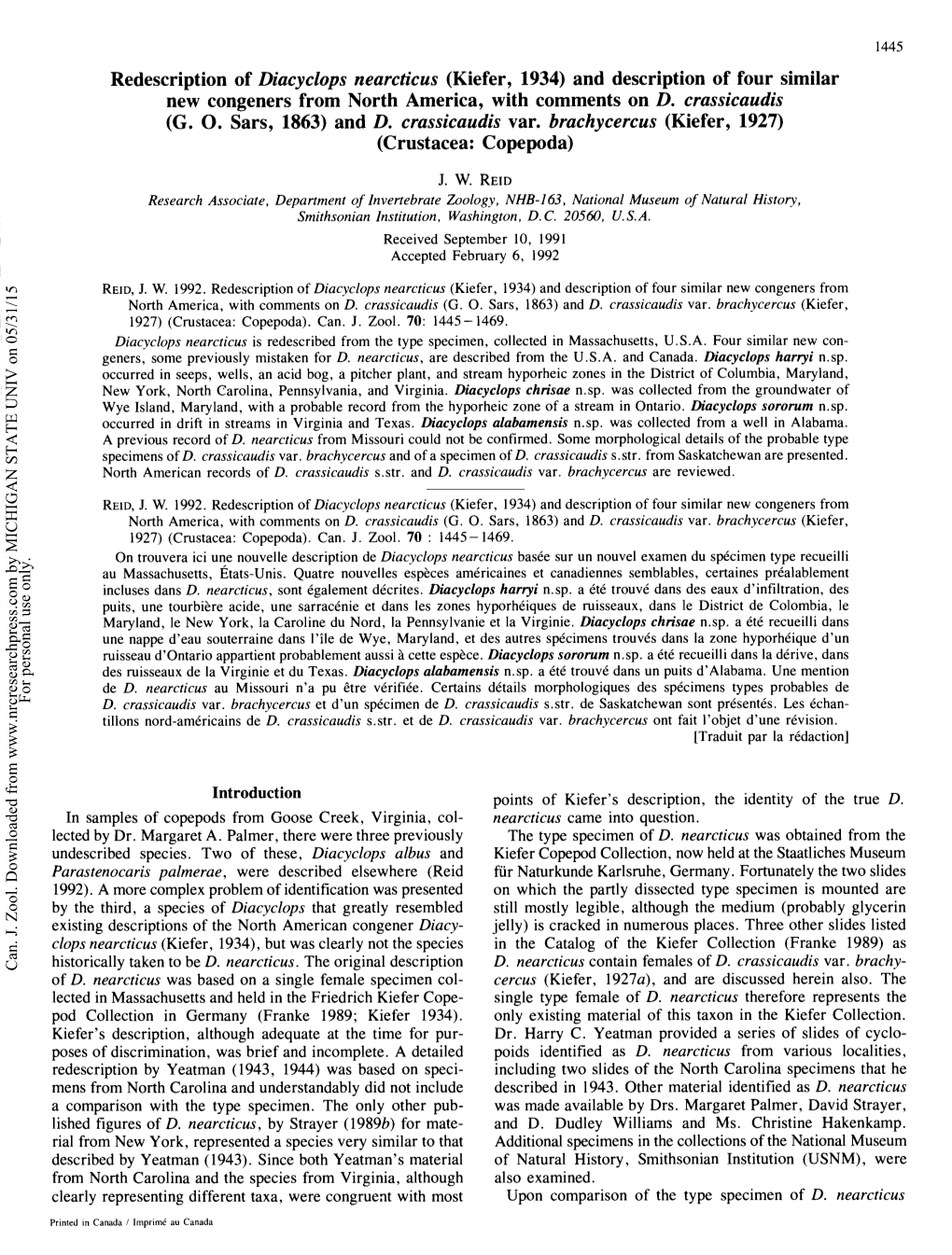 Redescription of Diacyclops Nearcticus (Kiefer, 1934) and Description of Four Similar New Congeners from North America, with Comments on D