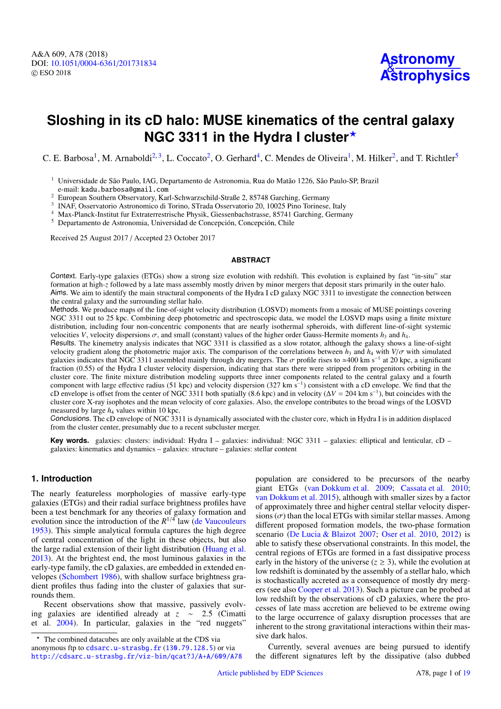 MUSE Kinematics of the Central Galaxy NGC 3311 in the Hydra I Cluster? C