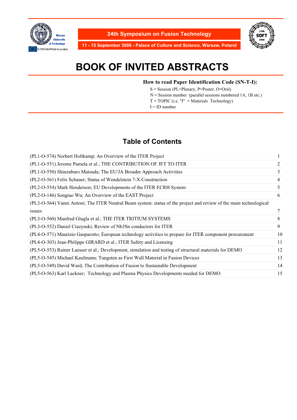 Book of Invited Abstracts