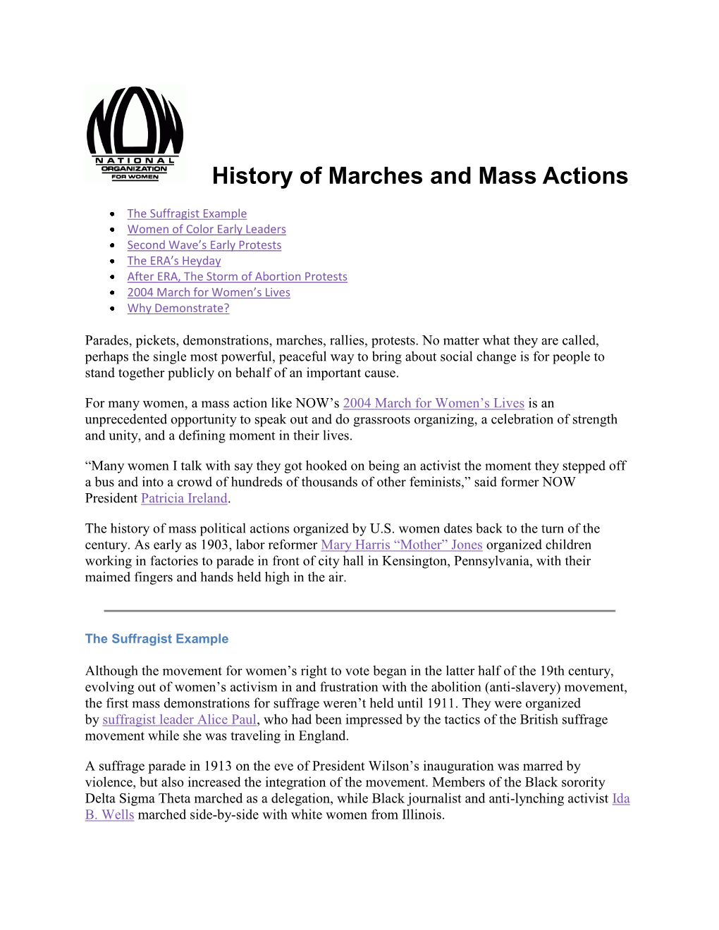 History of Marches and Mass Actions