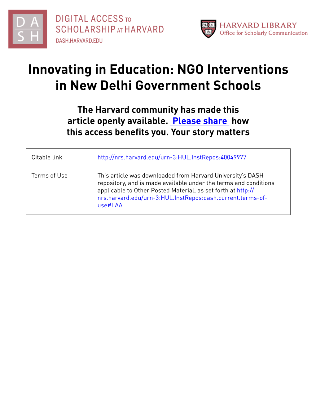 Innovating in Education: NGO Interventions in New Delhi Government Schools