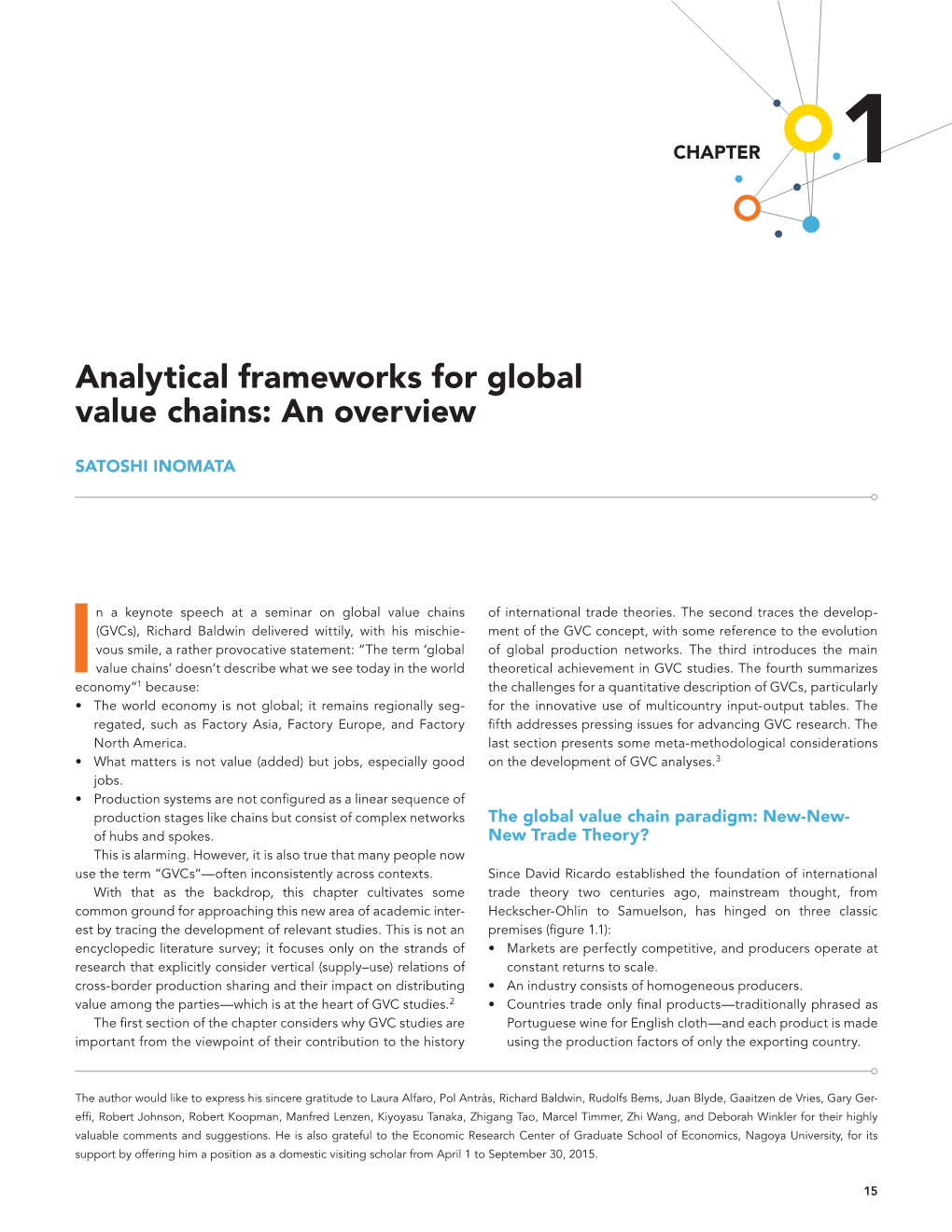 Analytical Frameworks for Global Value Chains: an Overview