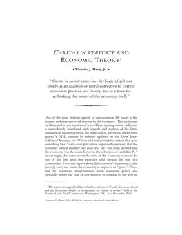 Caritas in Veritate and Economic Theory1