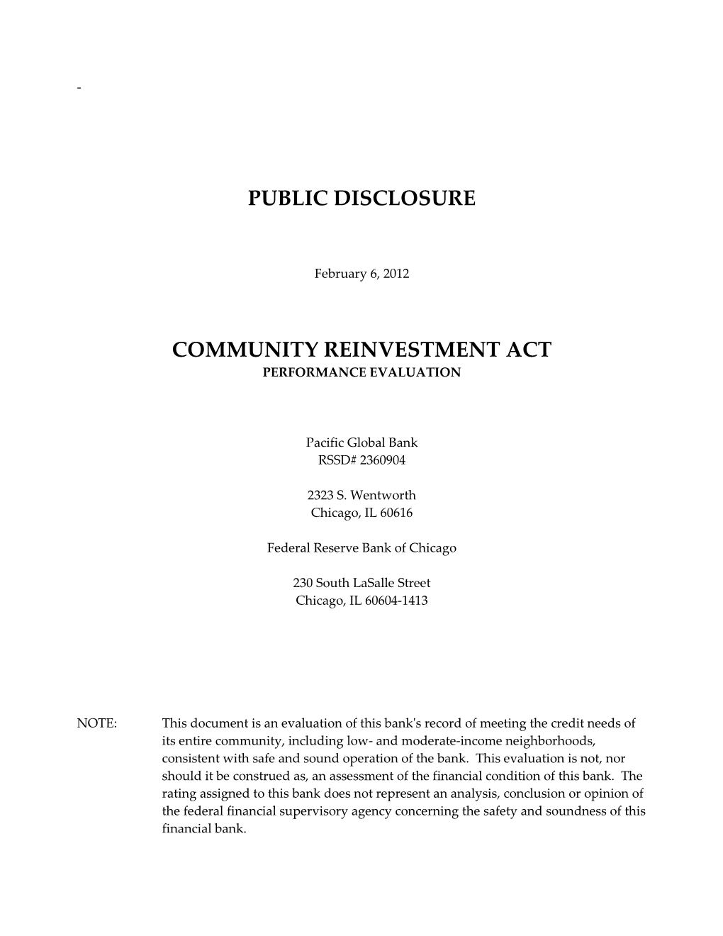 Public Disclosure Community Reinvestment