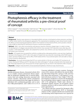 Photopheresis Efficacy in the Treatment of Rheumatoid Arthritis