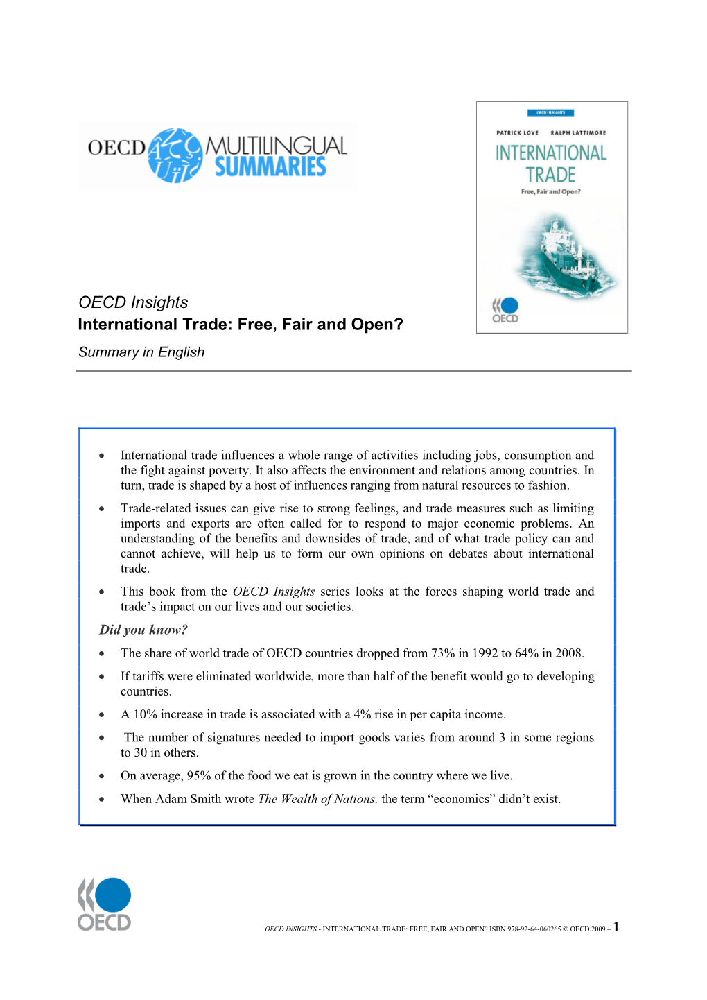 OECD Insights International Trade: Free, Fair and Open? Summary in English