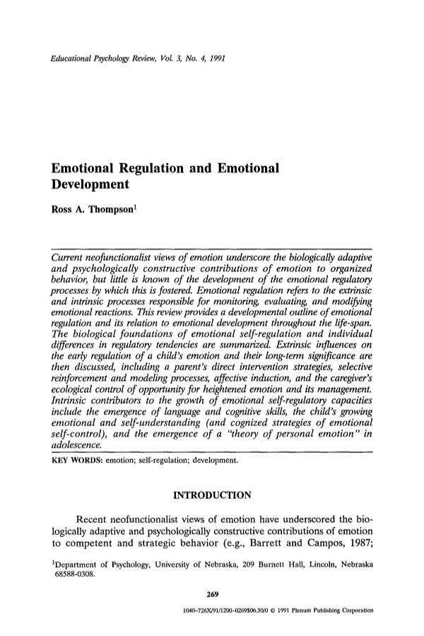 Emotional Regulation and Emotional Development