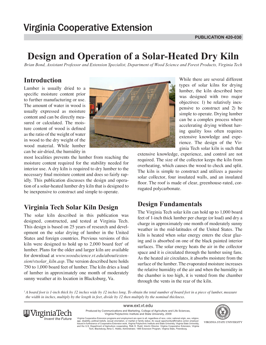 Design and Operation of a Solar-Heated Dry Kiln