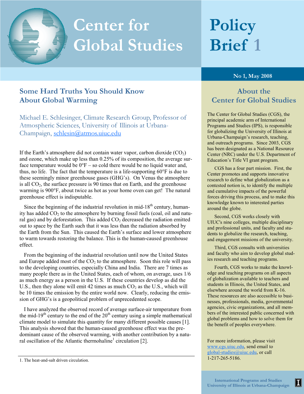 Center for Global Studies Policy Brief 1
