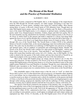 The Dream of the Rood and the Practice of Penitential Meditation