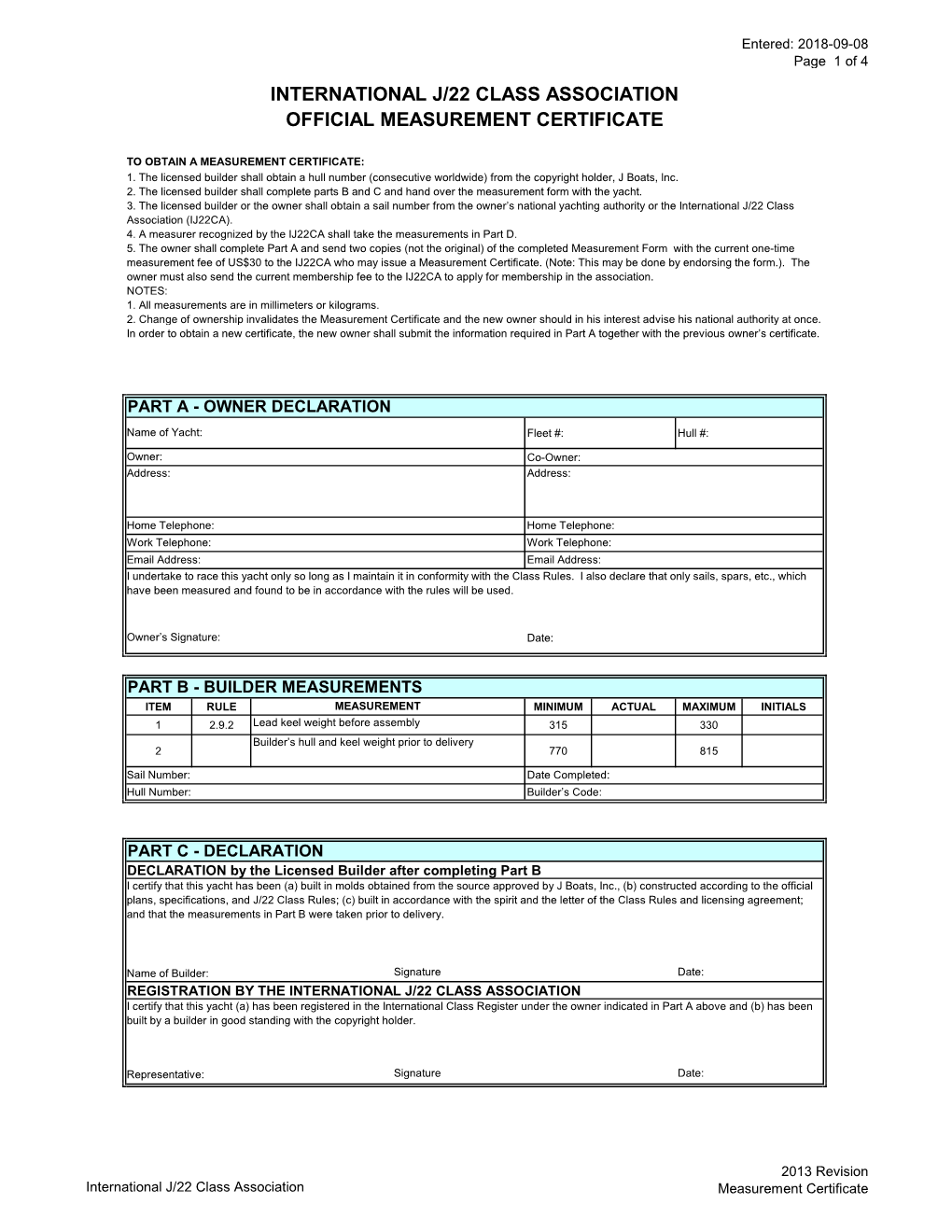 J22 Measurement Form 2018.Xlsx