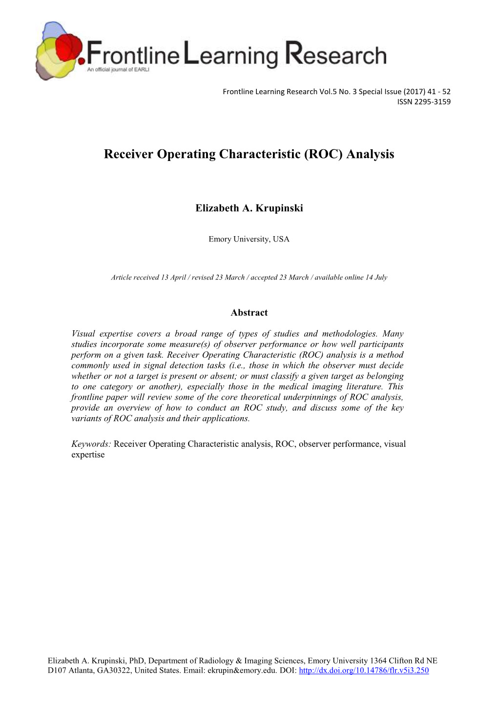 Receiver Operating Characteristic (ROC) Analysis