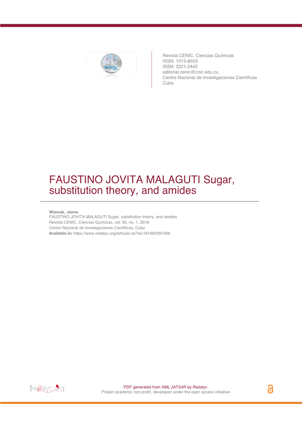 FAUSTINO JOVITA MALAGUTI Sugar, Substitution Theory, and Amides