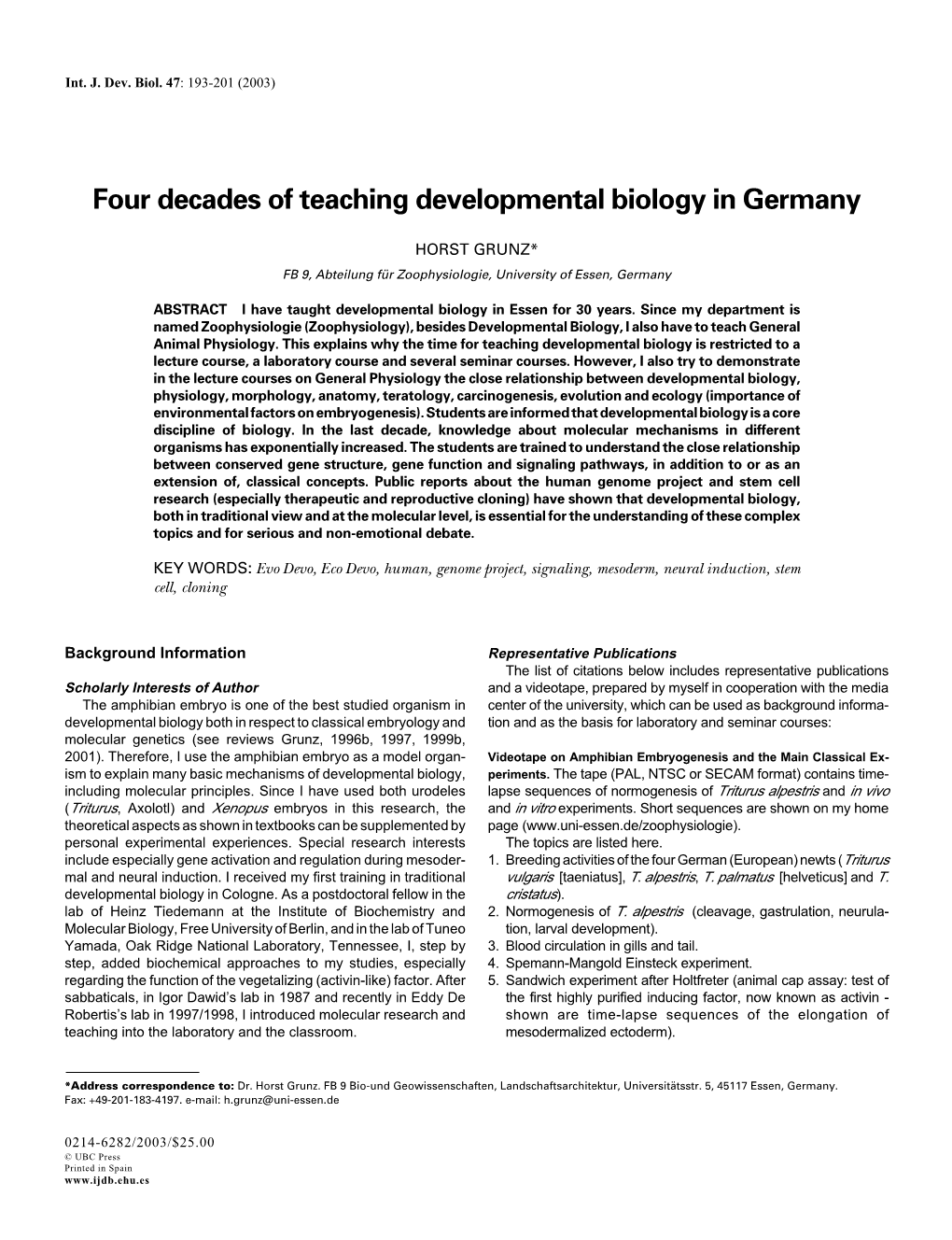 Four Decades of Teaching Developmental Biology in Germany