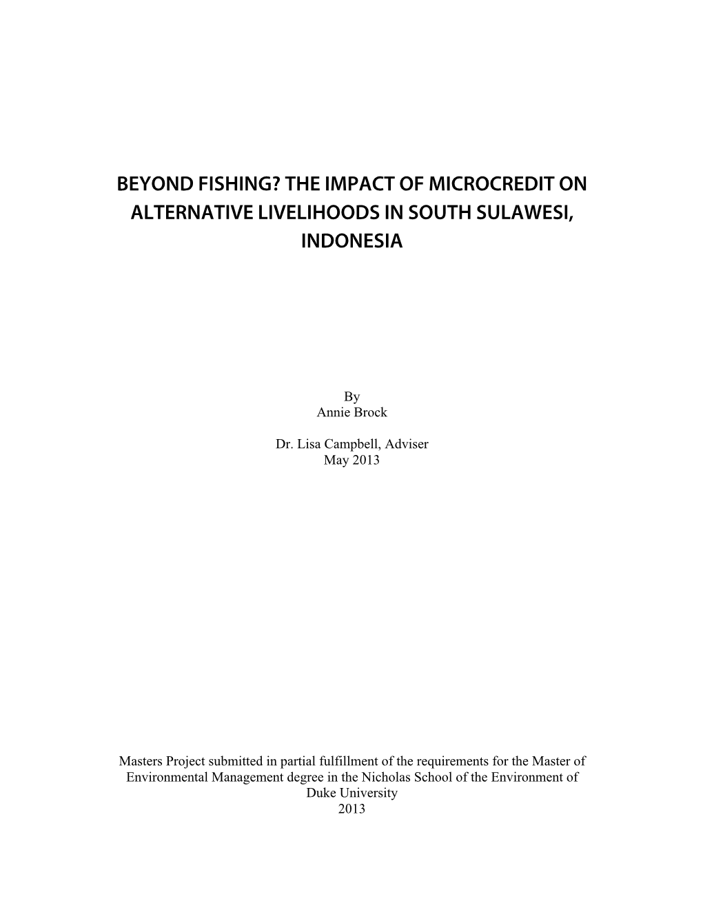 Beyond Fishing? the Impact of Microcredit on Alternative Livelihoods in South Sulawesi, Indonesia