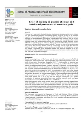 Effect of Popping on Physico-Chemical and Nutritional Parameters Of