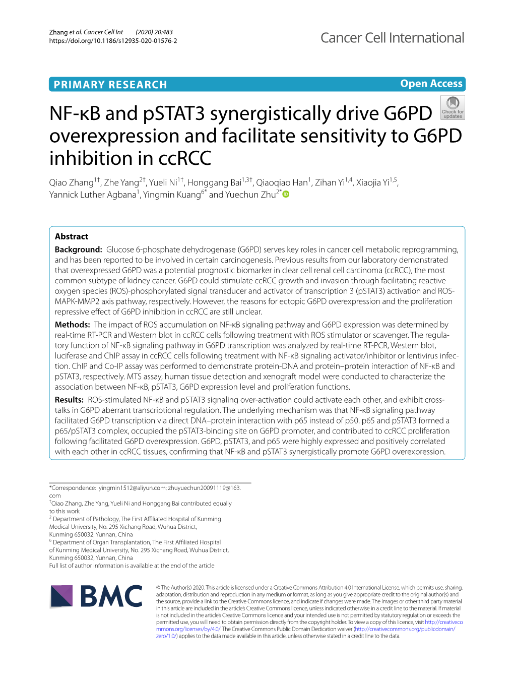 NF-Κb and Pstat3 Synergistically Drive G6PD Overexpression and Facilitate Sensitivity to G6PD Inhibition in Ccrcc