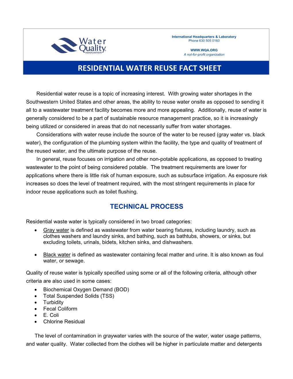 Residential Water Reuse Fact Sheet