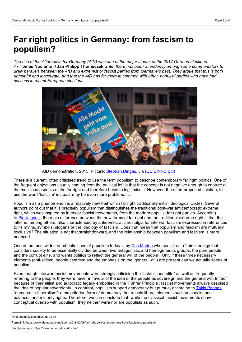 Far Right Politics in Germany: from Fascism to Populism? Page 1 of 4