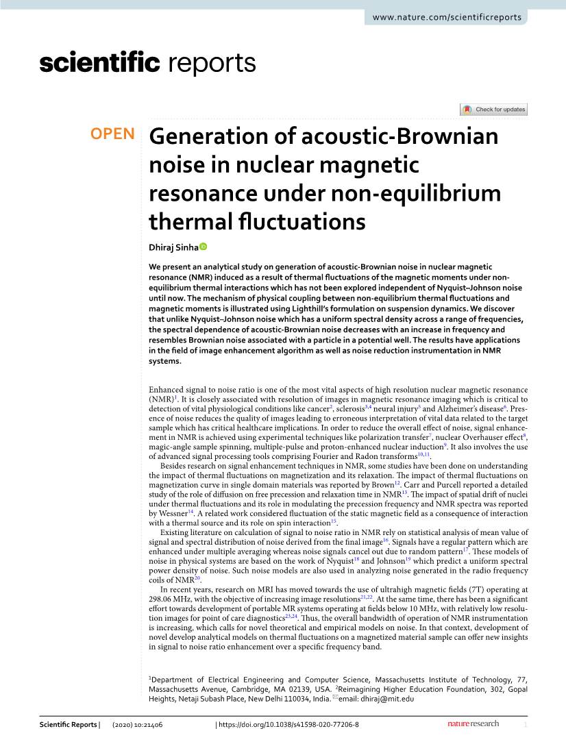 Generation of Acoustic-Brownian Noise in Nuclear Magnetic