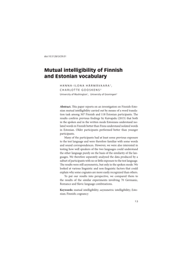 Mutual Intelligibility of Finnish and Estonian Vocabulary