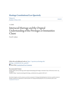 Interracial Marriage and the Original Understanding of the Privileges Or Immunities Clause David R