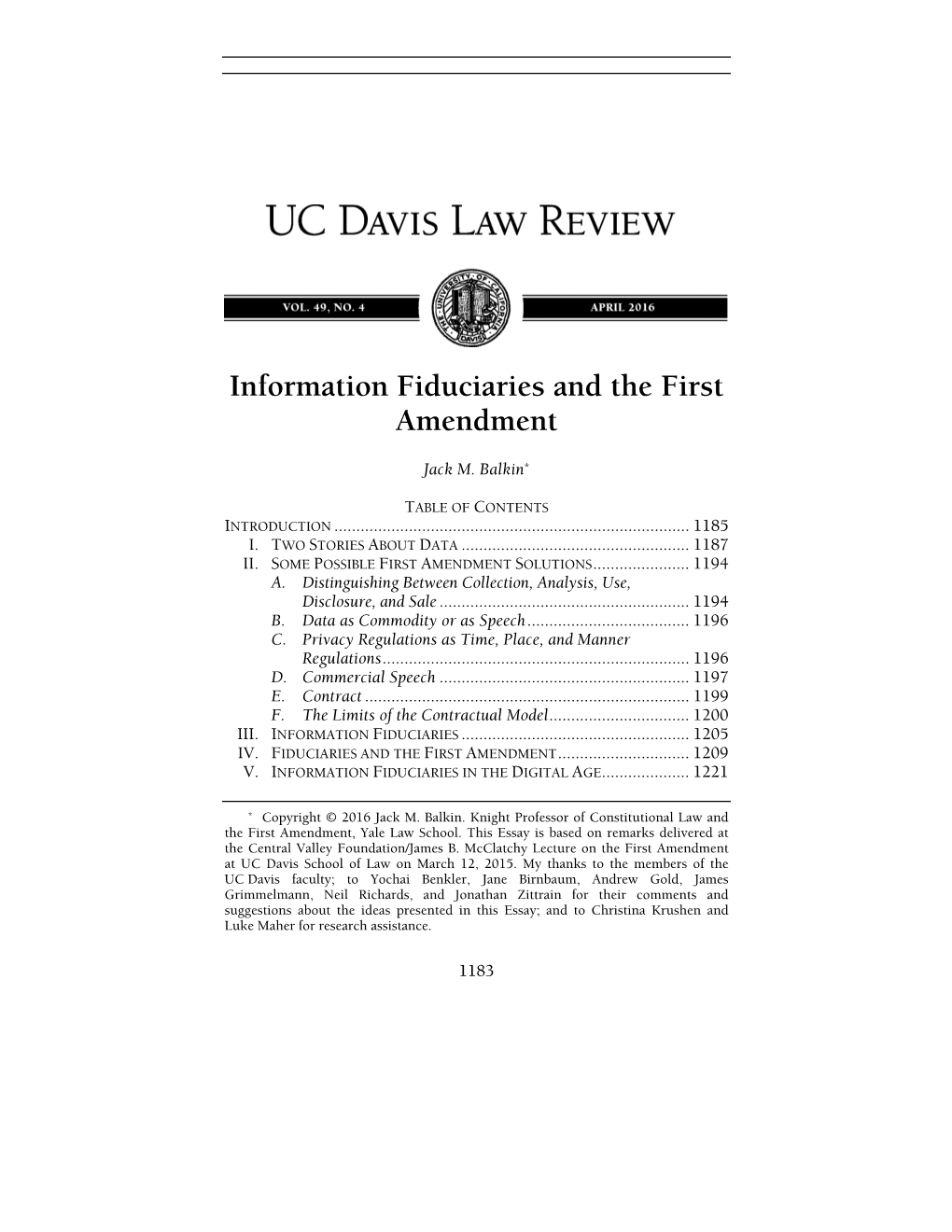 Information Fiduciaries and the First Amendment