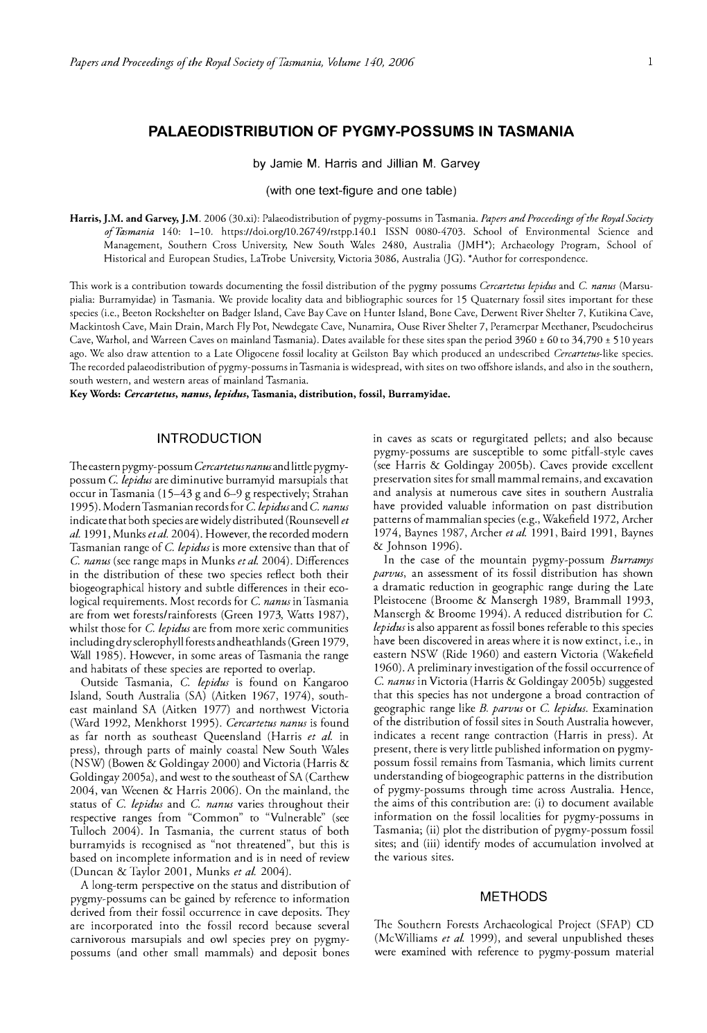 Palaeodistribution of Pygmy-Possums in Tasmania