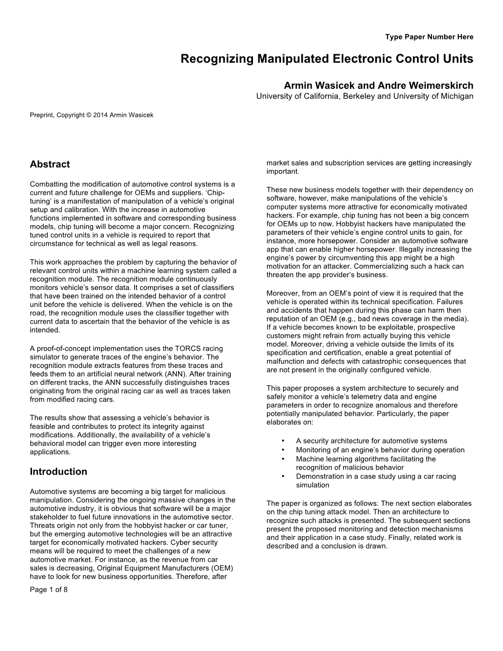 Recognizing Manipulated Electronic Control Units