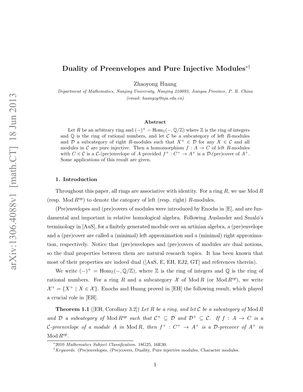 Duality of Preenvelopes and Pure Injective Modules