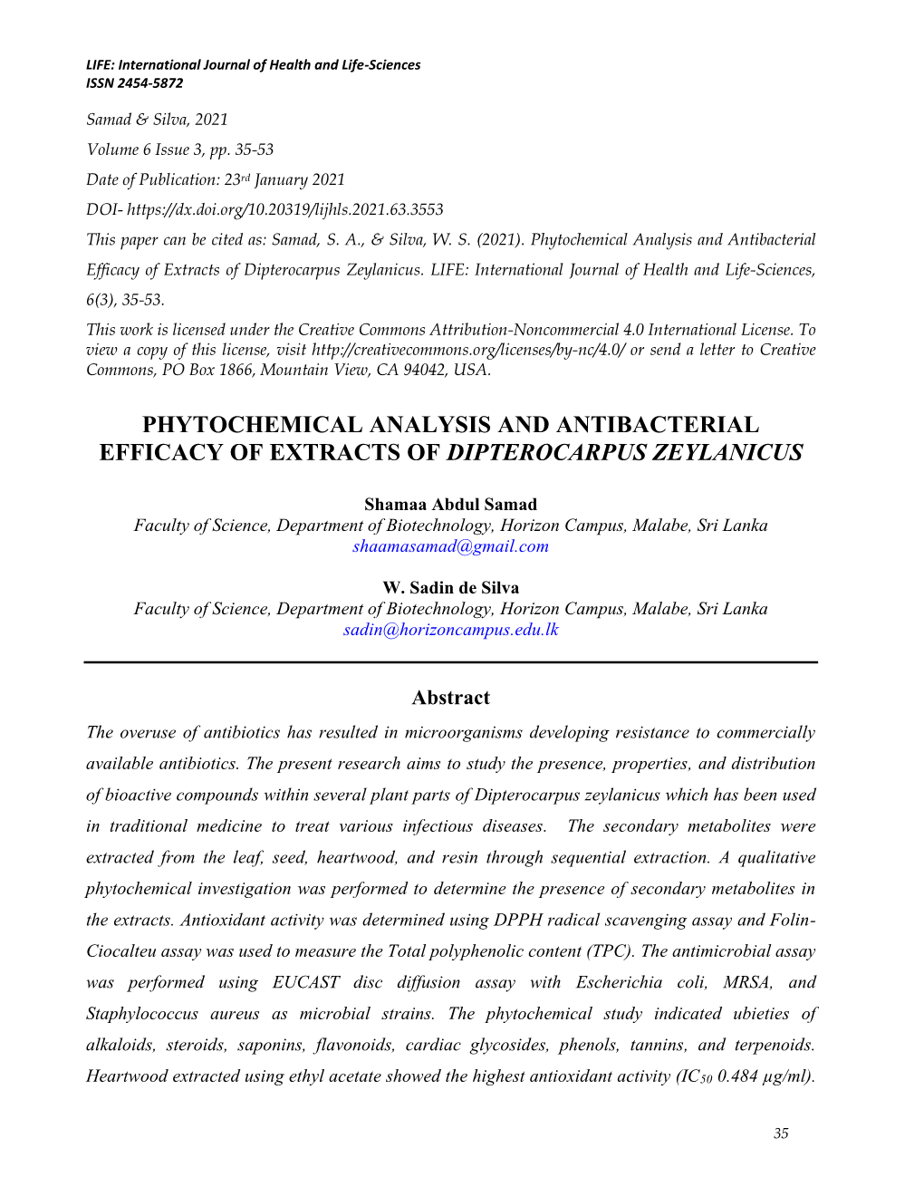 Phytochemical Analysis and Antibacterial Activity of Extracts Of