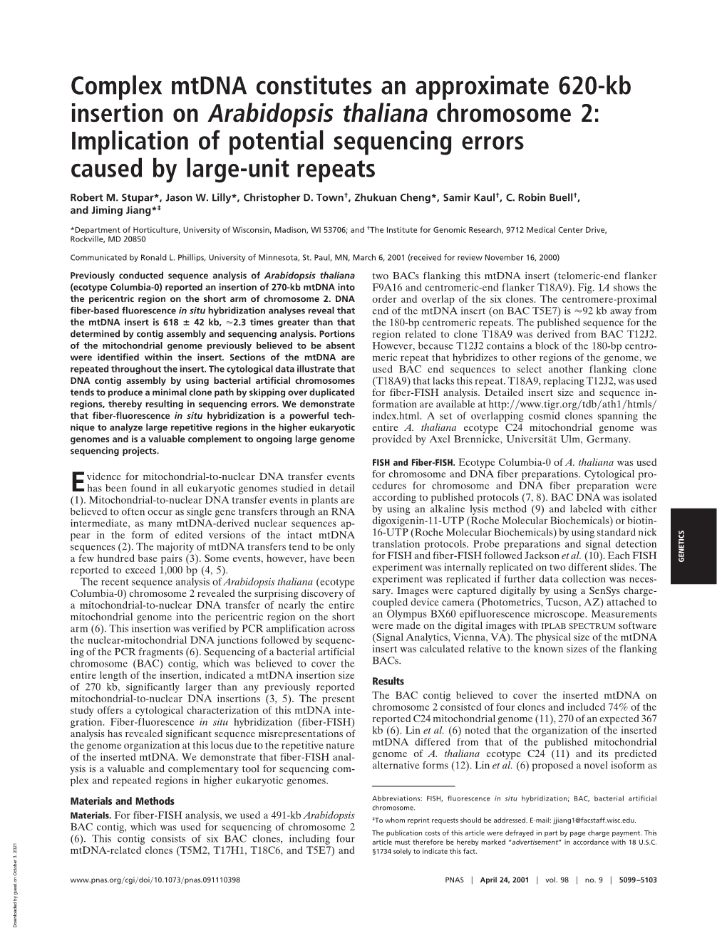 Complex Mtdna Constitutes an Approximate 620-Kb