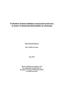 Evaluation of Latent Inhibition and Learned Irrelevance As Assays of Attentional Abnormalities in Schizotypy