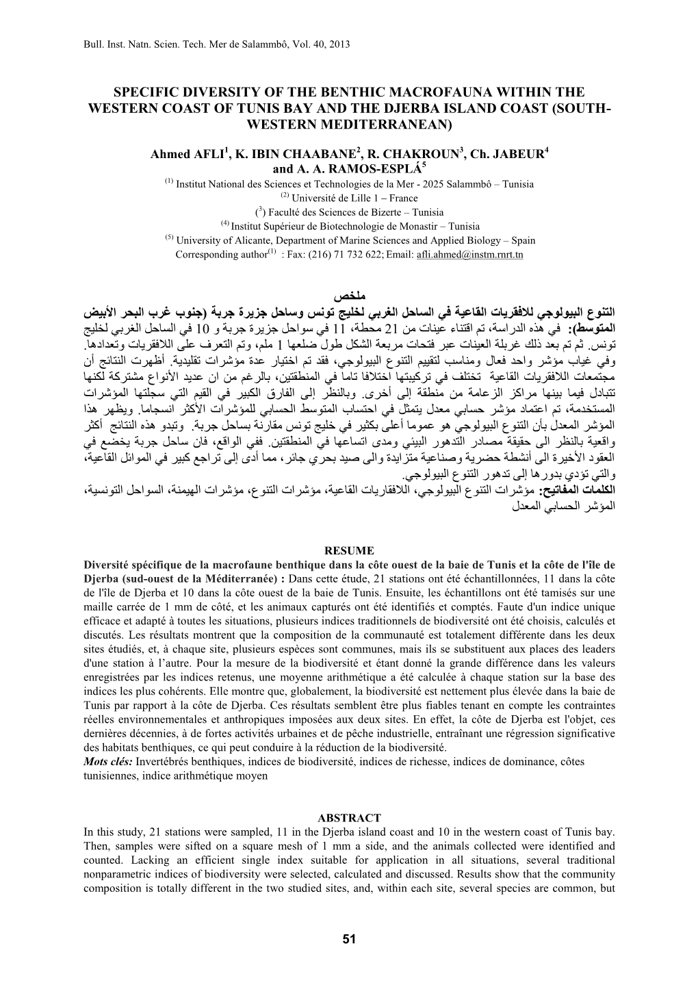 Specific Diversity of the Benthic Macrofauna Within the Western Coast of Tunis Bay and the Djerba Island Coast (South- Western Mediterranean)