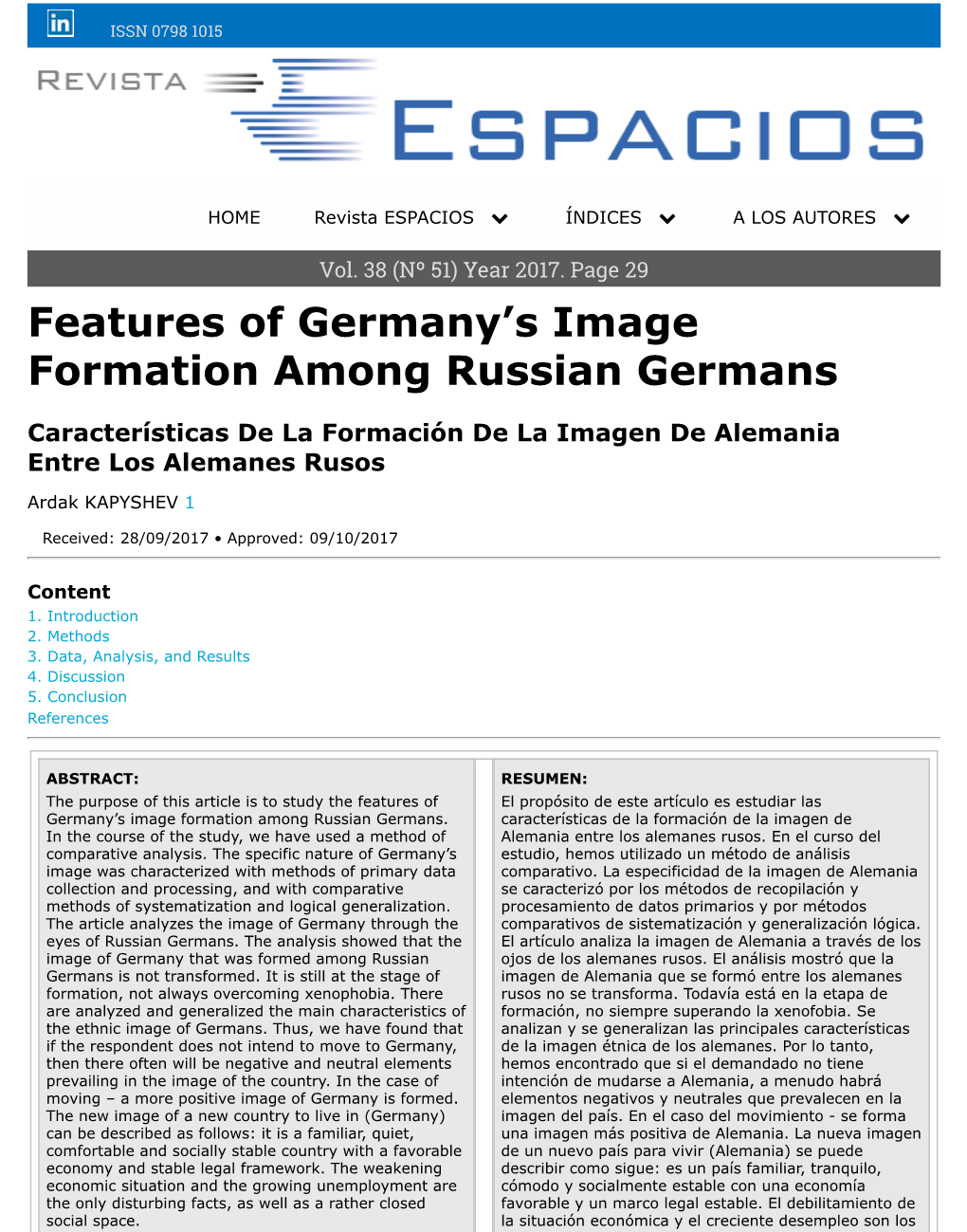 Features of Germany's Image Formation Among Russian Germans